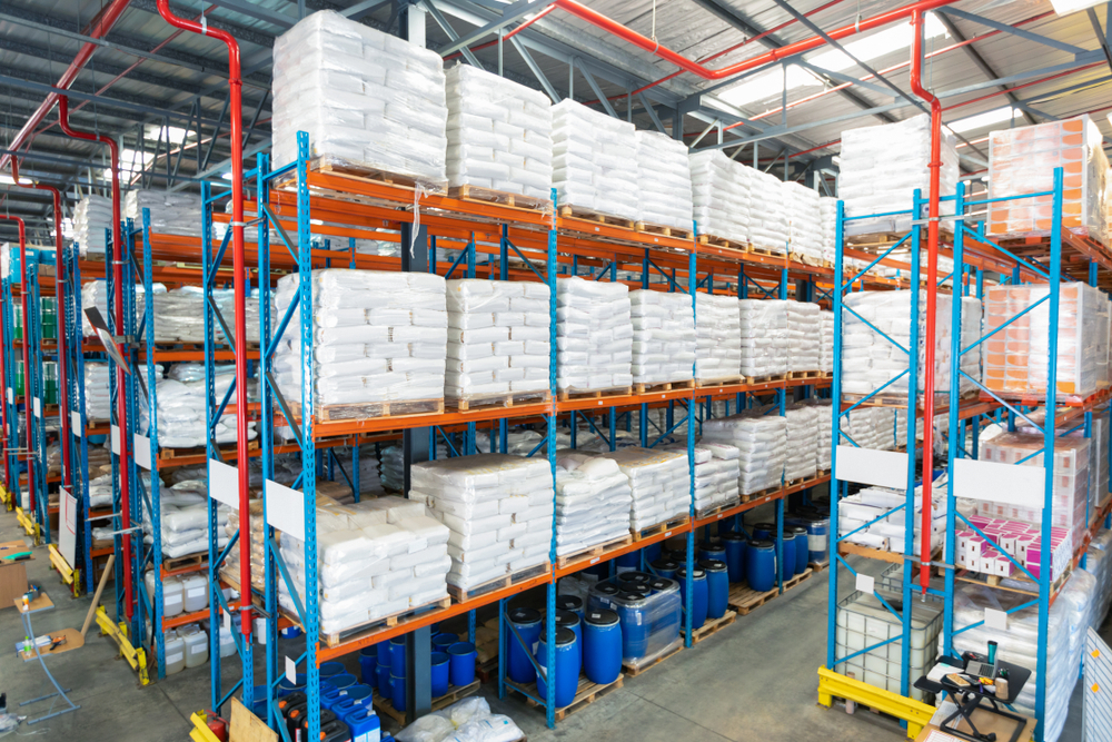 High angle view of a warehouse racking system